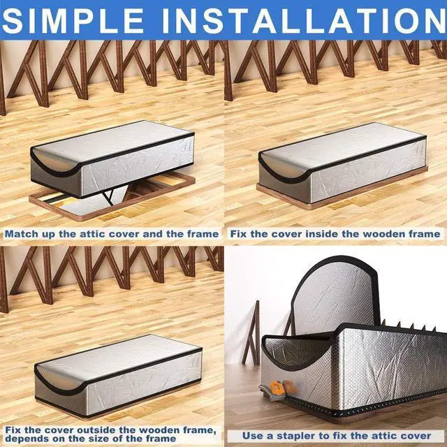 Alt view image 4 of 7 - Attic Stairs Insulation Cover 25"x54"x11", Pull Down Ladder Attic Door Insulation Cover for Garage, Easy Use Installation Tool 400 Staples