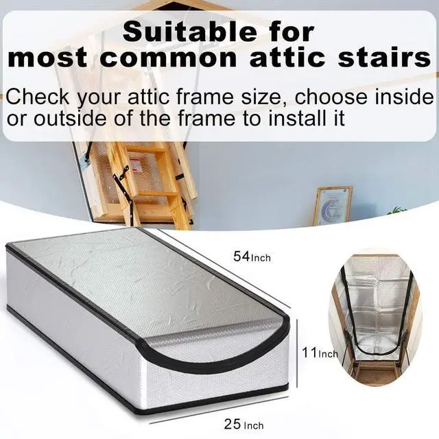 Alt view image 6 of 7 - Attic Stairs Insulation Cover 25"x54"x11", Pull Down Ladder Attic Door Insulation Cover for Garage, Easy Use Installation Tool 400 Staples