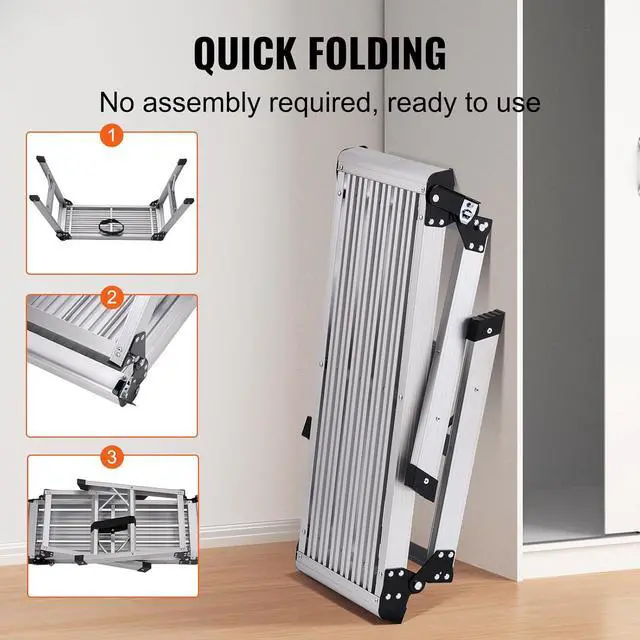 Alt view image 3 of 7 - VEVOR Folding Work Platform, 30x12x20 Inch Aluminum Drywall Stool Ladder, 330 lbs Load Capacity Heavy Duty Work Bench w/Non-Slip Feet, Ideal for Washing Vehicles, Cleaning, Painting, Decorating
