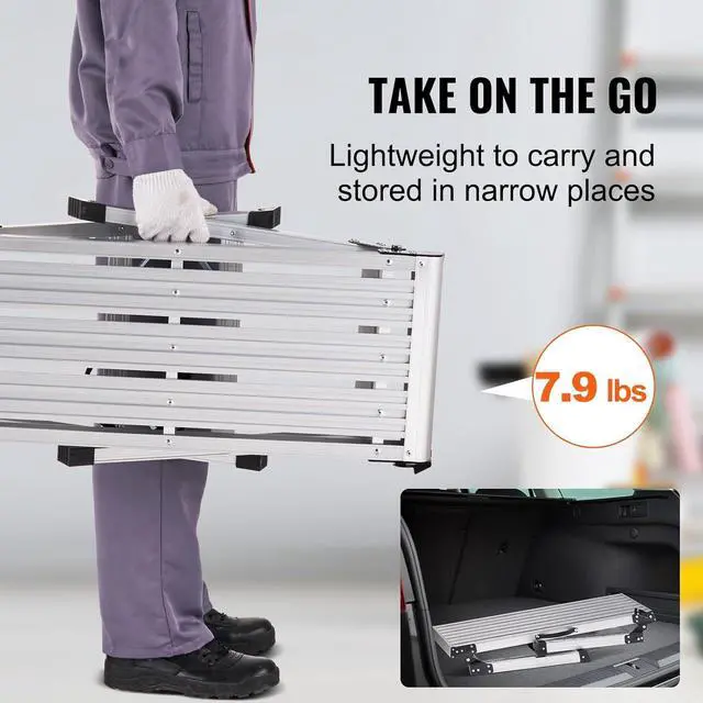 Alt view image 4 of 7 - VEVOR Folding Work Platform, 30x12x20 Inch Aluminum Drywall Stool Ladder, 330 lbs Load Capacity Heavy Duty Work Bench w/Non-Slip Feet, Ideal for Washing Vehicles, Cleaning, Painting, Decorating