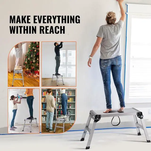 Alt view image 6 of 7 - VEVOR Folding Work Platform, 30x12x20 Inch Aluminum Drywall Stool Ladder, 330 lbs Load Capacity Heavy Duty Work Bench w/Non-Slip Feet, Ideal for Washing Vehicles, Cleaning, Painting, Decorating