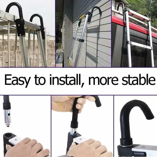 Alt view image 5 of 6 - Telescoping Ladder 20FT Extension Ladder with 2 Detachable Hooks Aluminum Telescopic Ladder Collapsible Ladder Fully Extended 244" Multi-Purpose Ladders for Home Loft Roof Ceiling, 330 Lb Capacity