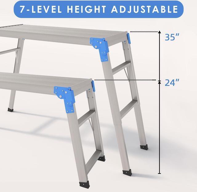 Alt view image 3 of 7 - Work Platform Height Adjustable, Portable Step Stool Ladder, Folding Aluminum Step Ladder, Type 1A, Heavy Duty 330 Lbs Rated, for Washing Vehicles, Cleaning Windows, DIY, Maintenance Work