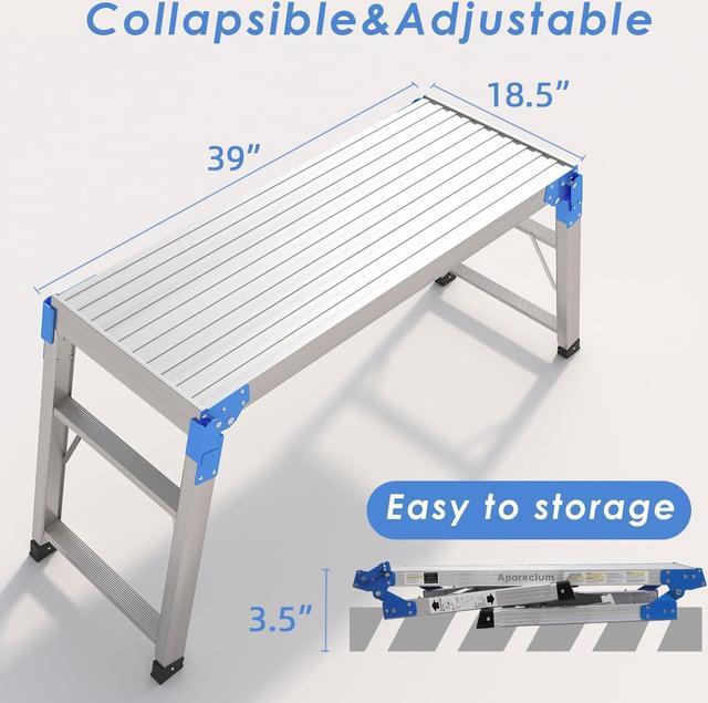 Alt view image 2 of 7 - Work Platform Height Adjustable, Portable Step Stool Ladder, Folding Aluminum Step Ladder, Type 1A, Heavy Duty 330 Lbs Rated, for Washing Vehicles, Cleaning Windows, DIY, Maintenance Work