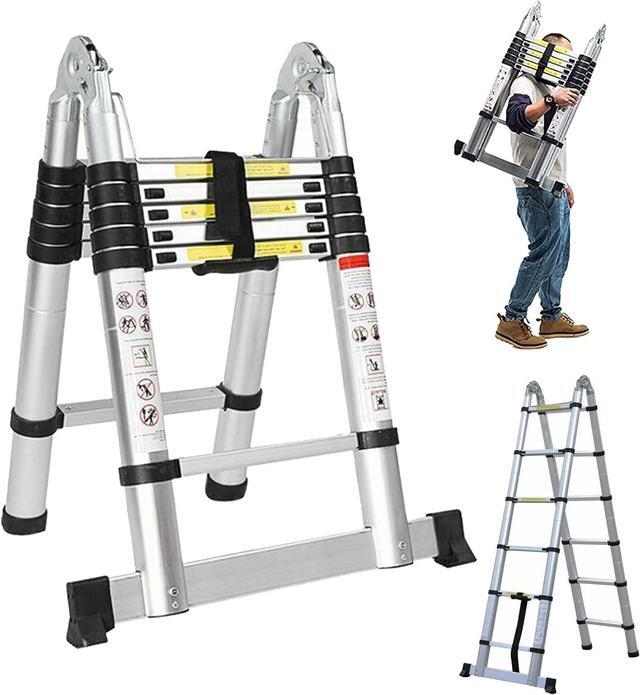 Main image of 12.5FT Telescopic Folding Ladder Extension Aluminum 1.9m+1.9m A-Frame 3.8m Straight Ladder Telescoping Portable Multi-Purpose with Stabilizer Bar for Building Maintenance Window Cleaning Decoration