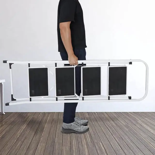 Alt view image 6 of 7 - JungleA 4 Step Ladder, Folding Step Stool for Adults, Foldable Lightweight Portable Tall White Ladder Stool for Home Kitchen Closet Garage & Office, Wide Anti-Slip Pedal, 330 lbs Load Capacity