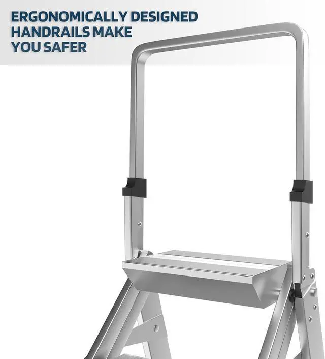 Alt view image 4 of 7 - 3-Step Ladder, Aluminum Step Stool w/Safety Foldable Handle, Safety Jumbo Stepladder Extra Wide Anti-Slip Pedal, Utility Step Stool Type 1A, Heavy Duty 330 Lbs Rated