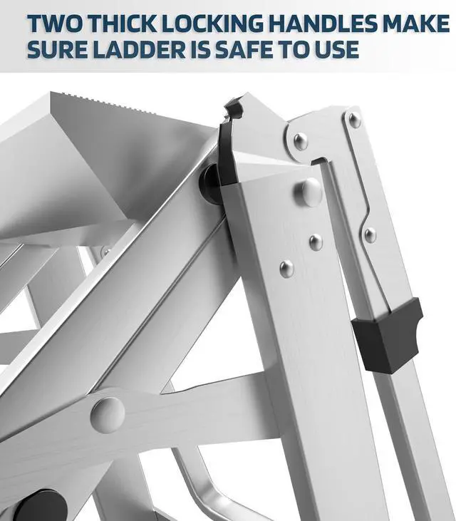 Alt view image 5 of 7 - 3-Step Ladder, Aluminum Step Stool w/Safety Foldable Handle, Safety Jumbo Stepladder Extra Wide Anti-Slip Pedal, Utility Step Stool Type 1A, Heavy Duty 330 Lbs Rated