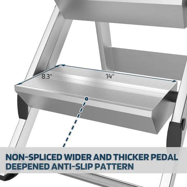 Alt view image 6 of 7 - 3-Step Ladder, Aluminum Step Stool w/Safety Foldable Handle, Safety Jumbo Stepladder Extra Wide Anti-Slip Pedal, Utility Step Stool Type 1A, Heavy Duty 330 Lbs Rated