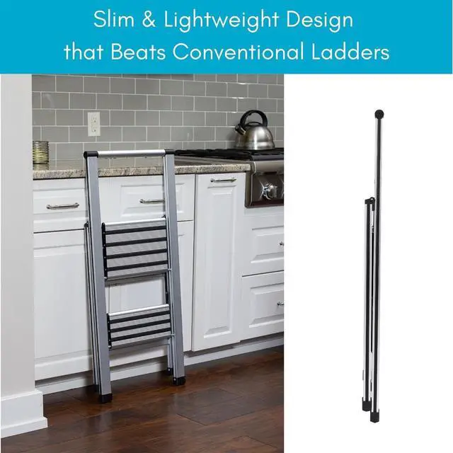 Alt view image 7 of 7 - BIRDROCK HOME 2 Step Ladder | Folding Anti-Slip Step Stool, 250 lb Capacity | Lightweight, Slim & Sturdy Design for Household, Kitchen, Garage, Indoor & Outdoor Use | Collapsible, Portable, Heavy-Duty