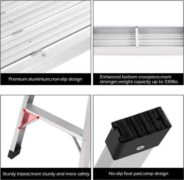 Alt view image 6 of 7 - Giantex Aluminum Work Platform, Folding Work Bench with Non-Slip Mats, Portable Bench Step Ladder, Car Wash Step Stool for Painting, Washing, Suitable for Home, Garage (Silver)