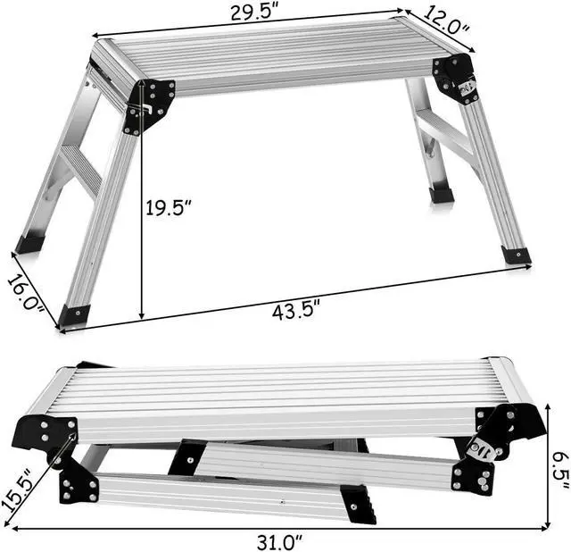 Alt view image 7 of 7 - Giantex Aluminum Work Platform, Folding Work Bench with Non-Slip Mats, Portable Bench Step Ladder, Car Wash Step Stool for Painting, Washing, Suitable for Home, Garage (Silver)