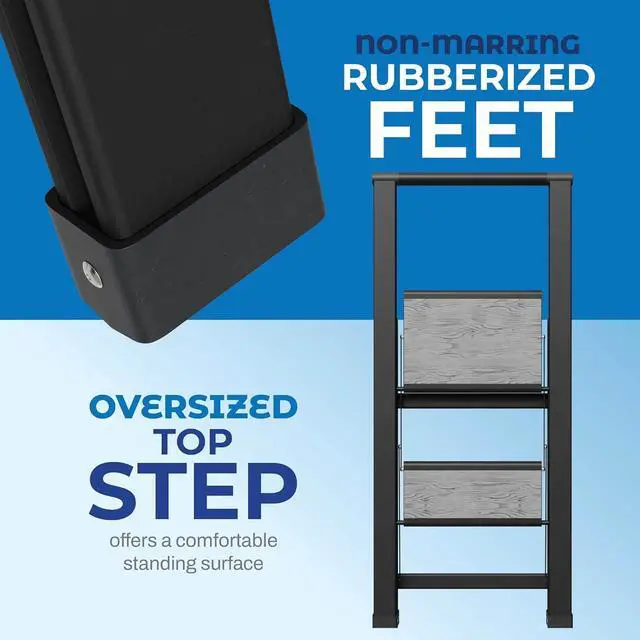 Alt view image 4 of 7 - Step Ladder 2 Step Folding, Decorative - Beautiful Gray Wood & Black Aluminum, Ultra Slim Profile, Anti Slip Steps, Sturdy-Portable for Home, Office, Kitchen, Photography Use,by SORFEY