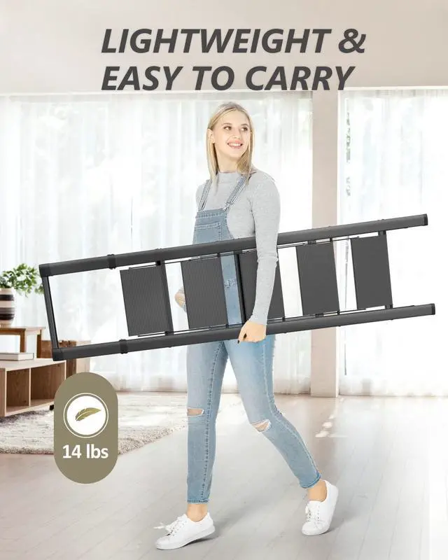 Alt view image 7 of 7 - 5 Step Ladder, Folding Step Stool, Lightweight Steel Foldable Black Ladder for 10 Foot High Ceiling with Anti-Slip Wide Sturdy Pedal and Handgrip, Multi-Use for Home (300 lbs Capacity)