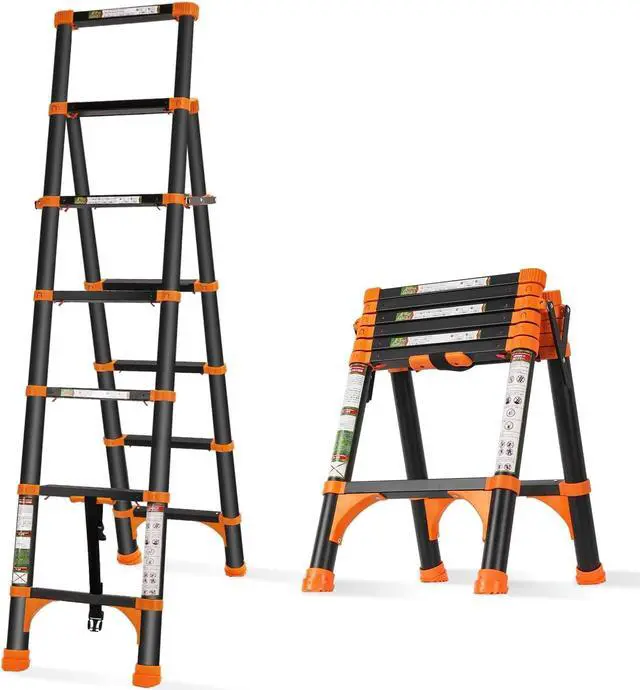 Main image of RIKADE Telescoping Ladder, A-Frame Aluminum Telescopic Ladder with 1-Button Retraction, Portable Extension Ladder Adjustable Lightweight Folding Ladder for Home or RV Work, 330lb Capacity(1.7+2M)