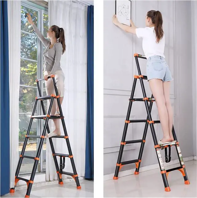 Alt view image 5 of 6 - RIKADE Telescoping Ladder, A-Frame Aluminum Telescopic Ladder with 1-Button Retraction, Portable Extension Ladder Adjustable Lightweight Folding Ladder for Home or RV Work, 330lb Capacity(1.7+2M)
