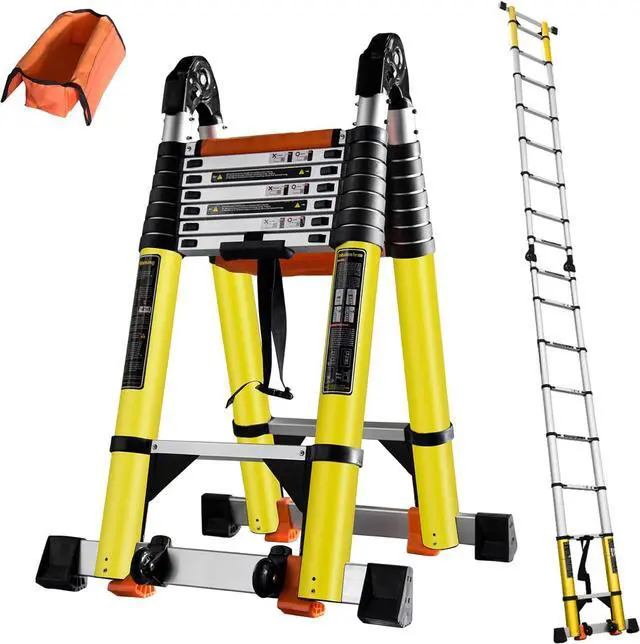 Main image of 20FT A Frame Telescoping Ladder w. Double Balance Bar/Wheels/Tools Bag, Type-A Collapsible Ladder Adjustable Extension Ladder 8+8 Foot Step Ladders 330lbs Capacity Portable Aluminum (2024 Widened)