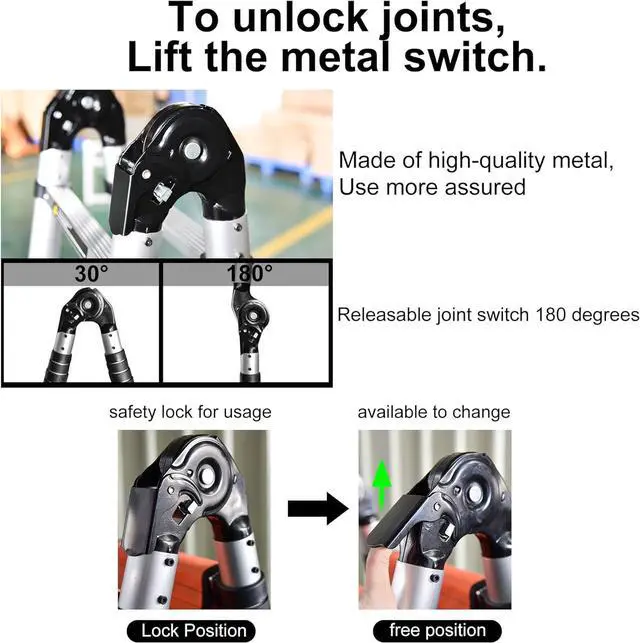 Alt view image 4 of 6 - 20FT A Frame Telescoping Ladder w. Double Balance Bar/Wheels/Tools Bag, Type-A Collapsible Ladder Adjustable Extension Ladder 8+8 Foot Step Ladders 330lbs Capacity Portable Aluminum (2024 Widened)