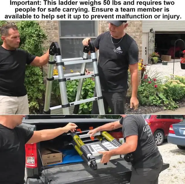 Alt view image 5 of 6 - 20FT A Frame Telescoping Ladder w. Double Balance Bar/Wheels/Tools Bag, Type-A Collapsible Ladder Adjustable Extension Ladder 8+8 Foot Step Ladders 330lbs Capacity Portable Aluminum (2024 Widened)