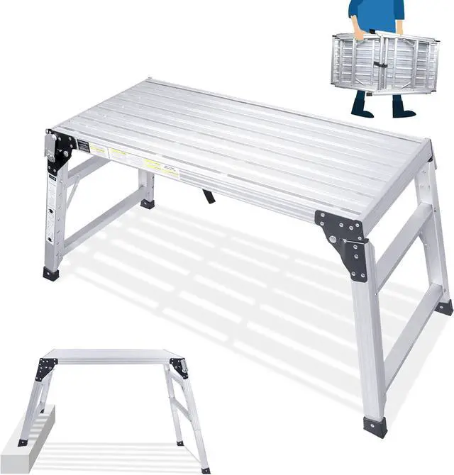 Main image of ORIENTOOLS Adjustable Work Platform, (39.4" X 18.5") Portable Folding Aluminum Step Ladder, Scaffolding Platform of Capacity 330 LBS Heavy Duty, 7 Gear Adjustable Height 24 to 35 inches