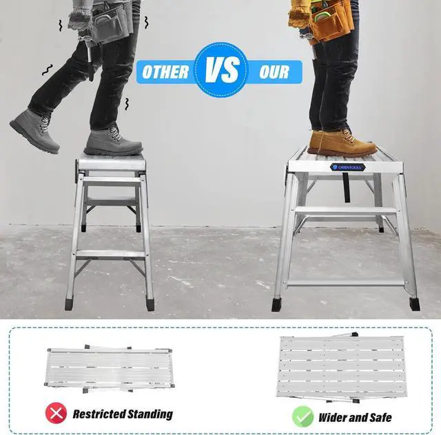 Alt view image 3 of 6 - ORIENTOOLS Adjustable Work Platform, (39.4" X 18.5") Portable Folding Aluminum Step Ladder, Scaffolding Platform of Capacity 330 LBS Heavy Duty, 7 Gear Adjustable Height 24 to 35 inches