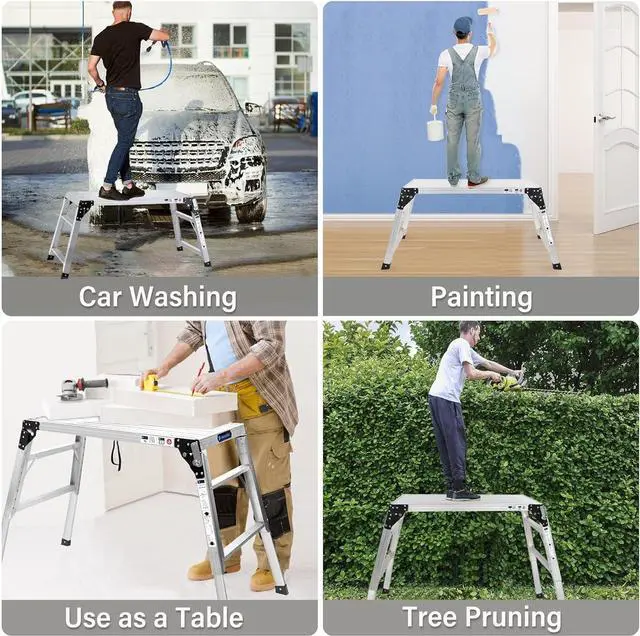 Alt view image 6 of 6 - ORIENTOOLS Adjustable Work Platform, (39.4" X 18.5") Portable Folding Aluminum Step Ladder, Scaffolding Platform of Capacity 330 LBS Heavy Duty, 7 Gear Adjustable Height 24 to 35 inches