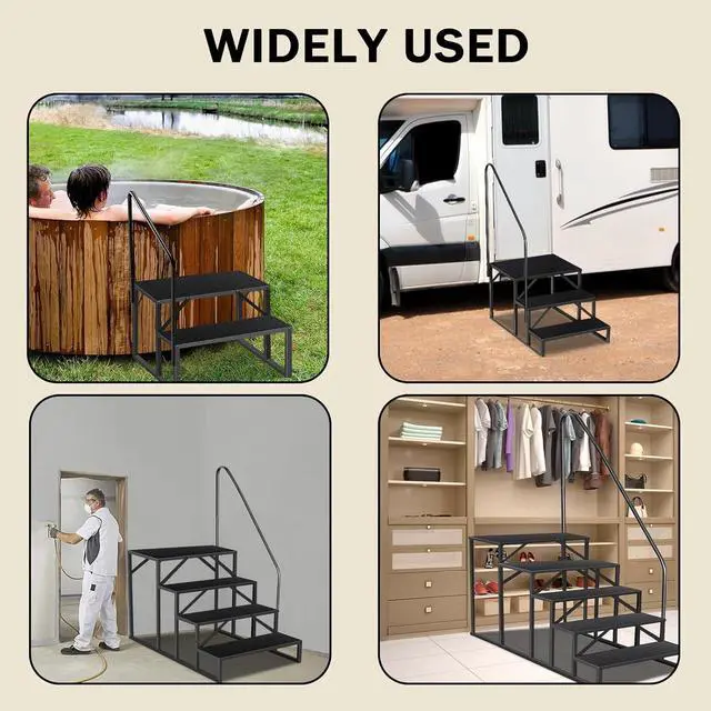 Alt view image 6 of 7 - Step Ladder, Step Stool with Handle, Heavy Duty Pool Ladder Above Ground 660Lbs, Camper Steps Outdoor Steps RV Stairs for Reaching High, Portable Home Stairs for Travel Trailer (5 Step, Single Handle)
