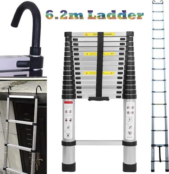 Main image of 20ft Extension Ladder Aluminum DIY Telescoping Ladder for Home Trade Indoor Outdoor, Non-Slip Rubber Feet 15 Steps Height Adjustable 330lbs Max Load Extendable Ladder Folded Height 3.58ft