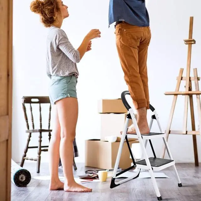 Alt view image 2 of 7 - COSTWAY 2 Step Ladder, Folding Step Stool w/Wide Anti-Slip Pedal & Cushioned Handle, Multiuse Lightweight Portable Stepladder 330 lbs Capacity, Stool Ladder for Home Kitchen Office