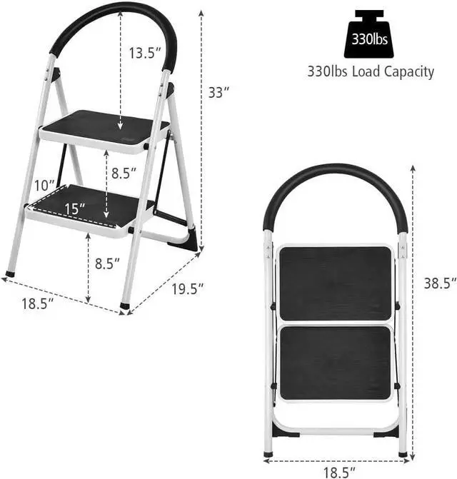 Alt view image 3 of 7 - COSTWAY 2 Step Ladder, Folding Step Stool w/Wide Anti-Slip Pedal & Cushioned Handle, Multiuse Lightweight Portable Stepladder 330 lbs Capacity, Stool Ladder for Home Kitchen Office