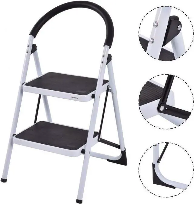Alt view image 4 of 7 - COSTWAY 2 Step Ladder, Folding Step Stool w/Wide Anti-Slip Pedal & Cushioned Handle, Multiuse Lightweight Portable Stepladder 330 lbs Capacity, Stool Ladder for Home Kitchen Office