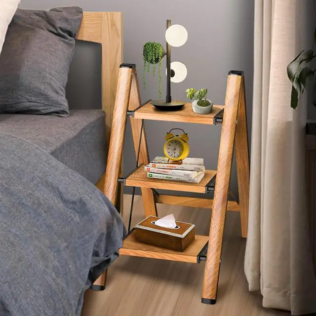 Alt view image 7 of 7 - 3 Step Ladder, Folding Step Stool with Anti-Slip Wide Sturdy Pedal and Handgrip, Multi-Use for Home and Kitchen Use, Space Saving-Woodgrain(300 lbs Capacity)