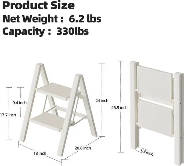 Alt view image 6 of 7 - HillhutApex 2 Step Ladder, Lightweight Portable 2 Step Stool with Anti-Slip Wide Pedal, 330lbs Capacity Aluminum Ladder for Household,Office,Library(White)