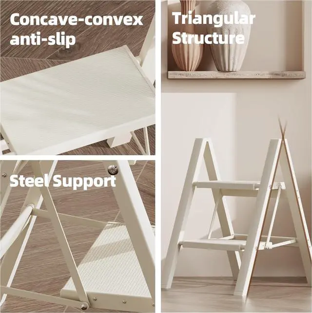 Alt view image 7 of 7 - HillhutApex 2 Step Ladder, Lightweight Portable 2 Step Stool with Anti-Slip Wide Pedal, 330lbs Capacity Aluminum Ladder for Household,Office,Library(White)