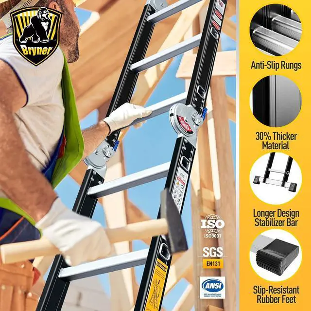 Alt view image 3 of 7 - Step Ladder, Bryner 12Ft Multi-Purpose Aluminium Folding Extension Ladders, 7 in 1 Folding Adjustable Telescoping Step Ladder 330lbs