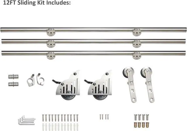 Alt view image 3 of 4 - DIYHD 12FT Sliding Library Ladder Hardware,Bookcase Rolling Ladder Kit,Bottom Wheel with Brake,Stainless Steel,MAX Load Capacity 300lbs