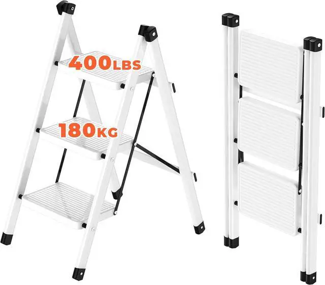 Main image of JOISCOPE 3 Step Ladder Folding Step Stool for Adults with Wide Anti Slip Pedal, 400 lbs Capacity Lightweight Small Strudy Step Ladder for Home Kitchen Office, White