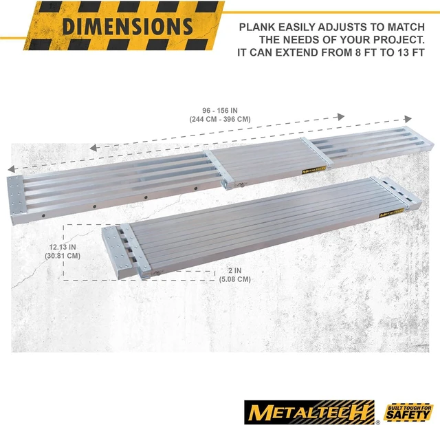 Alt view image 4 of 7 - Metaltech M-PEP7100AL Telescopic Aluminum Plank Board, 8 to 13-ft. Adjustable Work Platform for Step Ladders and Sawhorses, Work Plank, Ladder Accessory, and Scaffold Tool for Home Improvement