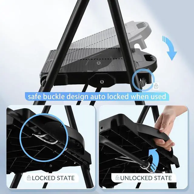 Alt view image 5 of 7 - 600lbs 2 Step Ladder,Folding Step Stool with Wide Anti-Slip Pedal, Heavy Duty Sturdy Steel Ladder with Handgrip,Portable Steel Step Stool for Home Kitchen Library Office (Matte Black)