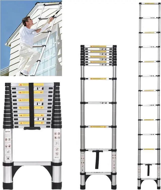 Main image of JADDUO Telescoping Ladder 12.5 FT Extension Ladder Aluminum Lightweight Telescopic Ladders with 2 Triangle Stabilizers Ladders for Travel & Home & RV