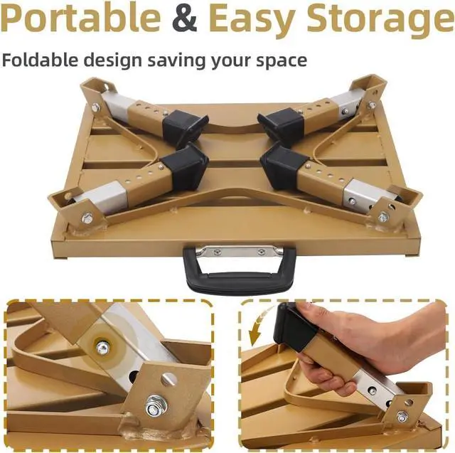 Alt view image 4 of 6 - Aluminum RV Steps, 4-Level Adjustable Folding Step Stool with Non-Slip Rubber Feet, Non-Slip Fluorescent Strip Platform Rv Accessories, Supports Up to 1000 lbs - Gold