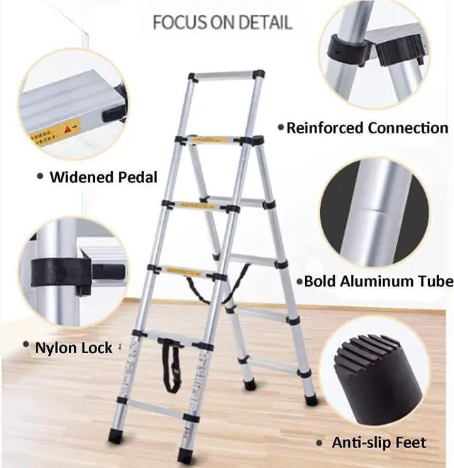 Alt view image 5 of 7 - 4+5 Steps(4.6ft + 5.6ft) Aluminium Herringbone Ladder Portable Household A-Frame Portable Multi-Purpose Telescopic Ladder