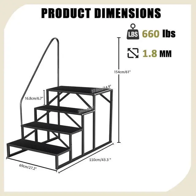Alt view image 2 of 7 - Step Ladder, Step Stool with Handle, Heavy Duty Pool Ladder Above Ground 660Lbs, Camper Steps Outdoor Steps RV Stairs for Reaching High, Portable Home Stairs for Travel Trailer (4 Step, Single Handle)