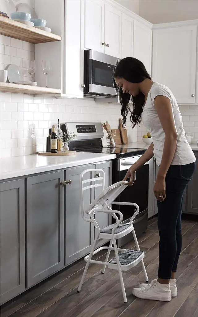 Alt view image 2 of 7 - COSCO Stylaire Retro Chair + Step Stool with Flip-Up Vinyl Seat, White