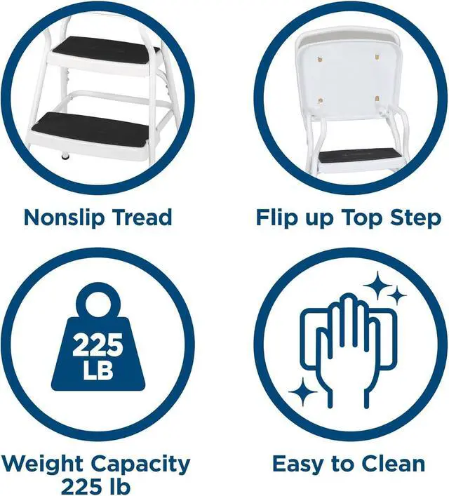 Alt view image 5 of 7 - COSCO Stylaire Retro Chair + Step Stool with Flip-Up Vinyl Seat, White