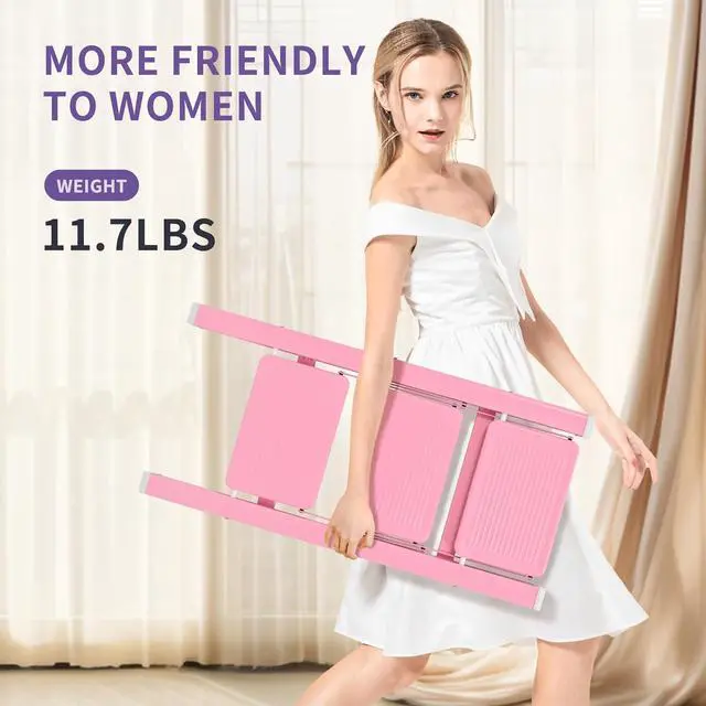 Alt view image 2 of 7 - GameGem Pink Step Ladder 3 Step Folding, Small Step Stool for Women to Reach Higher Places, Widen 7.9Inch Pedal for Comfortable Use, Anti-Slip Foot for Safe Use, Sturdy and Fold Thin, 330Lbs Load