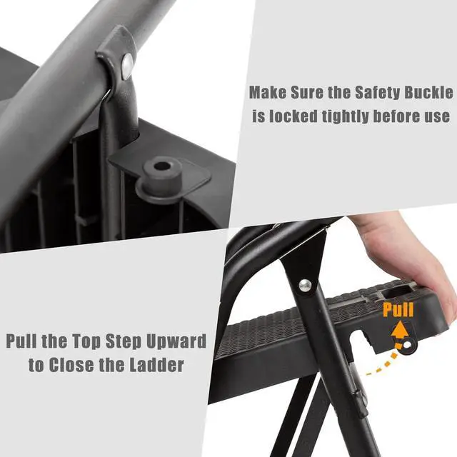 Alt view image 7 of 7 - WiberWi 4 Step Ladder with Handrails Folding Step Stool with Tool Plateform, 330 lb Capacity Step Stools for Adults Portable Ladder for Home Kitchen Steel Frame with Non-Slip Wide Pedal