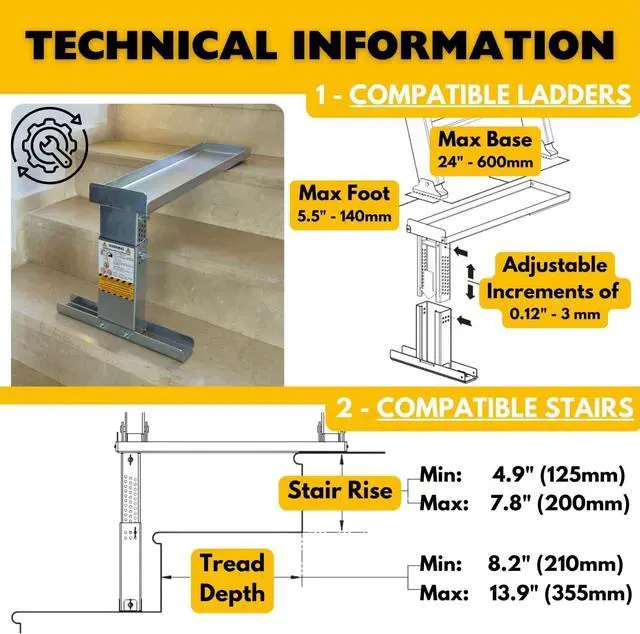 Alt view image 3 of 7 - Renovatio: Ultimate Ladder Levelers for Extension Ladders, Stair Ladder Leveler, Extension Ladder Stabilizer, Stair Ladder Platform, Ladder for Stairs