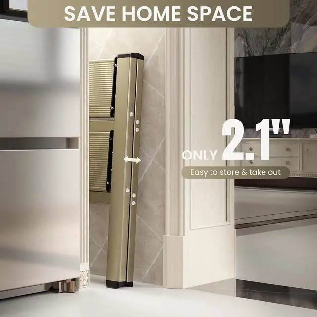 Alt view image 5 of 6 - GameGem 2 Step Ladder, Aluminum Folding Step Stool with Anti-Slip Sturdy and Wide Pedal, Lightweight Portable Stepladder for Home and Kitchen Use Space Saving, 330 lbs, Champagne Gold