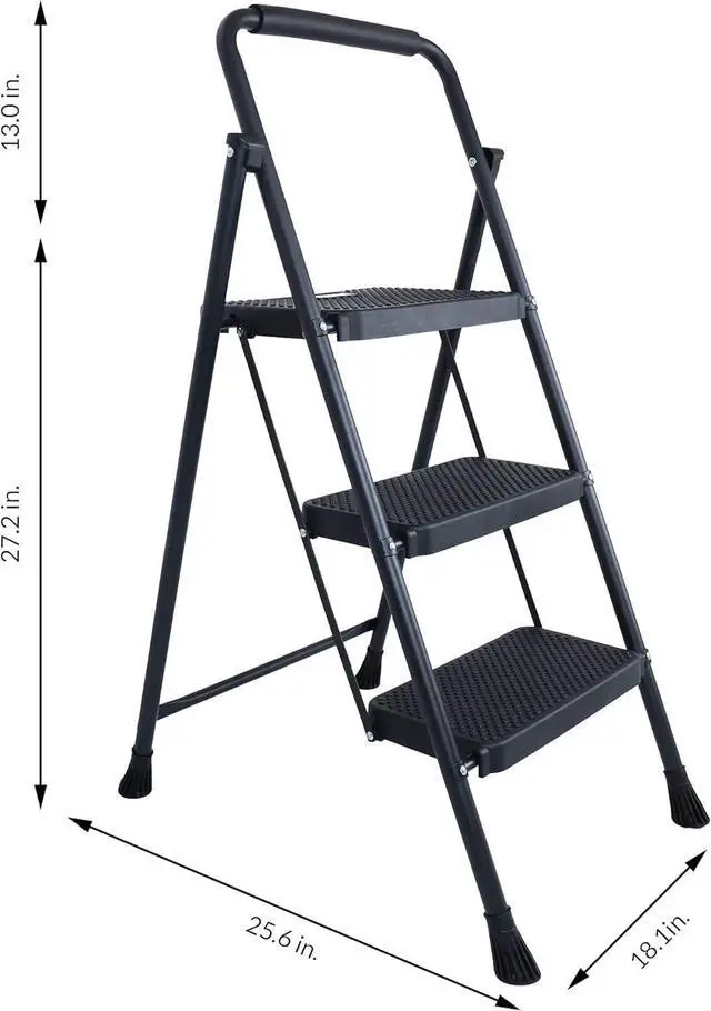 Alt view image 5 of 6 - Folding Step Stool with Wide Anti-Slip Pedal, 330lbs Sturdy Steel Ladder, 3-Step